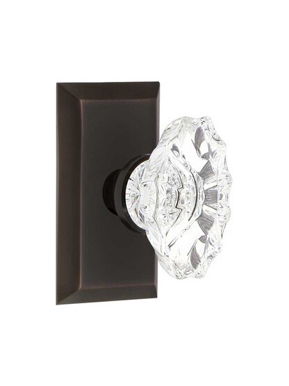 New York Rosette Door Set with Chateau Crystal Glass Knobs in Timeless Bronze.